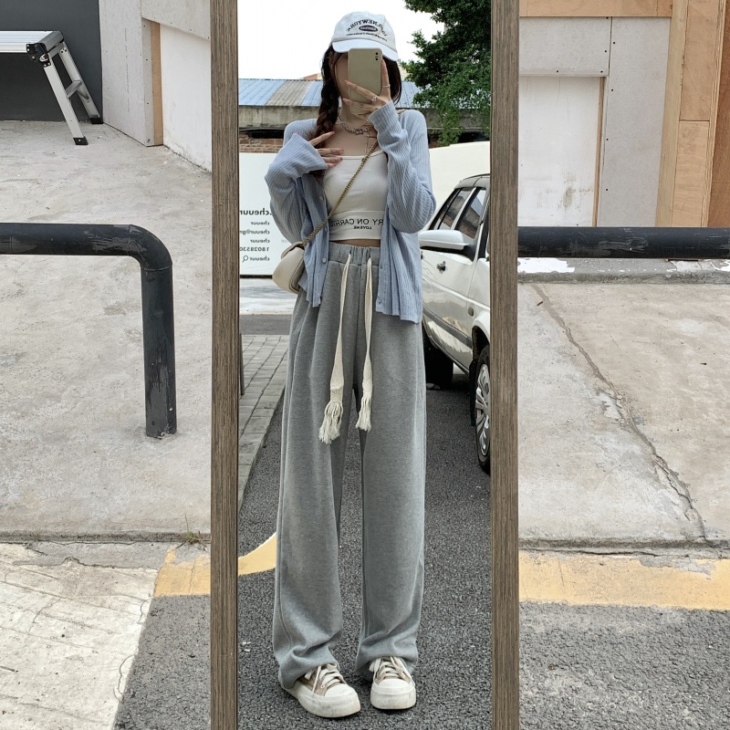 Quần Thể Thao Lưng Cao Ống Rộng Có Dây Rút Phong Cách Âu Mỹ Hàng Mới 2022 Dành Cho Bạn Nữ