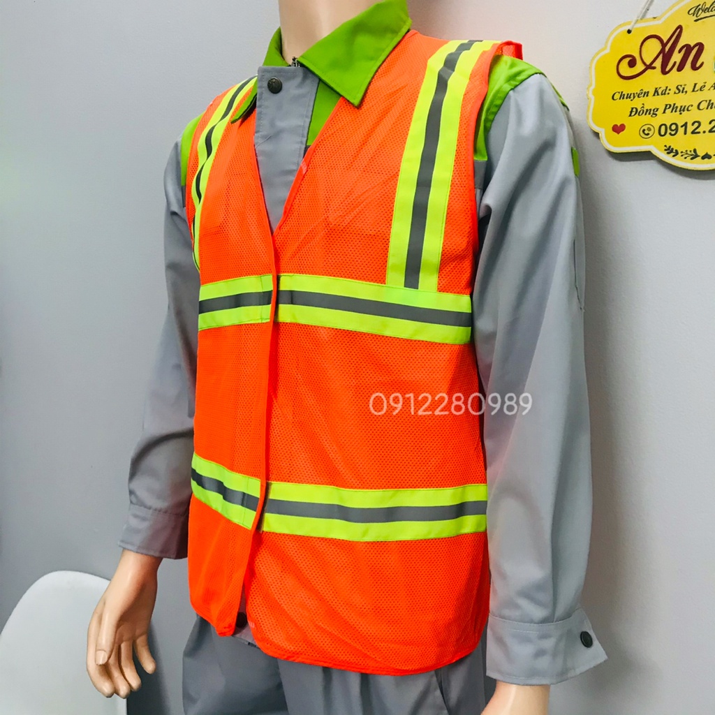 Áo ghi lê bảo hộ lao động gắn phản quang vải lưới thoáng mát - Áo kỹ thuật _ Hình chụp thật