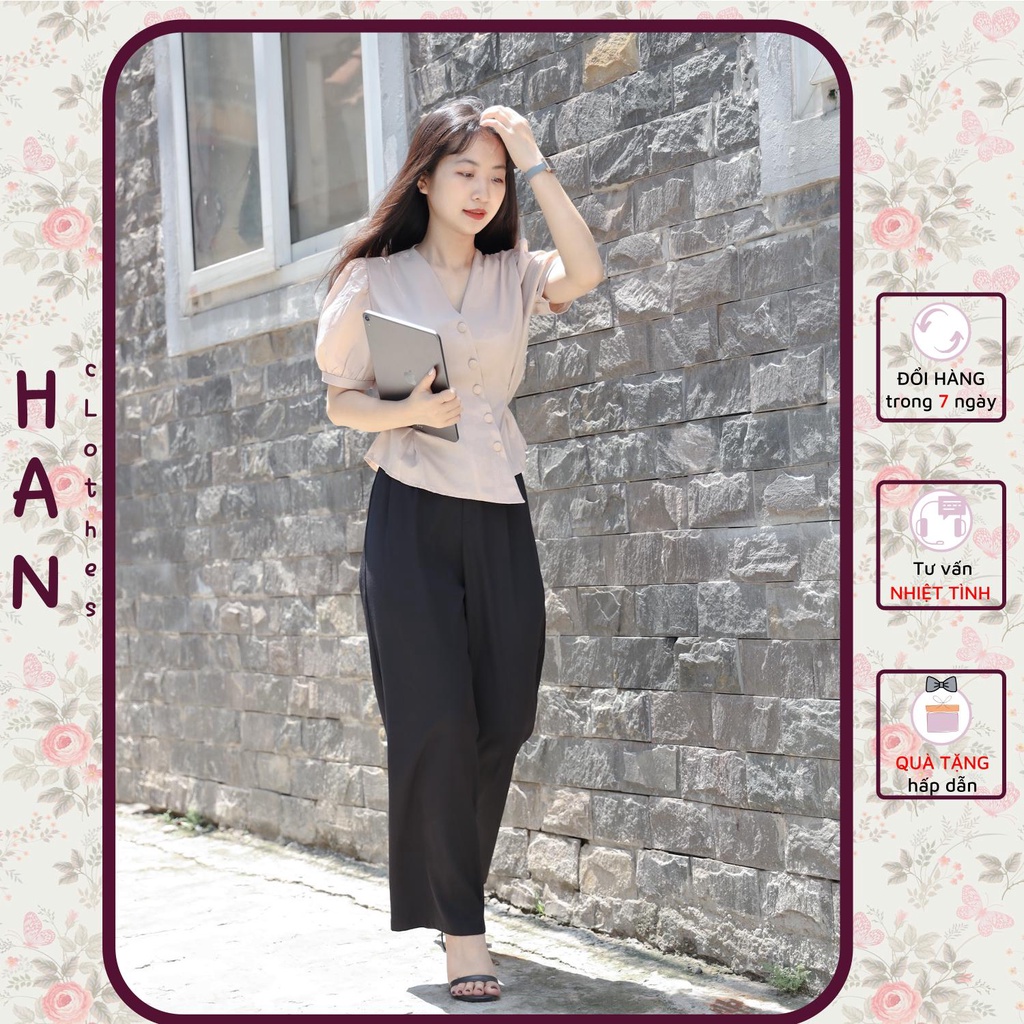 Áo Sơ Mi Chéo, Áo sơ mi Tay Chun cổ chữ V thiết kế HAN