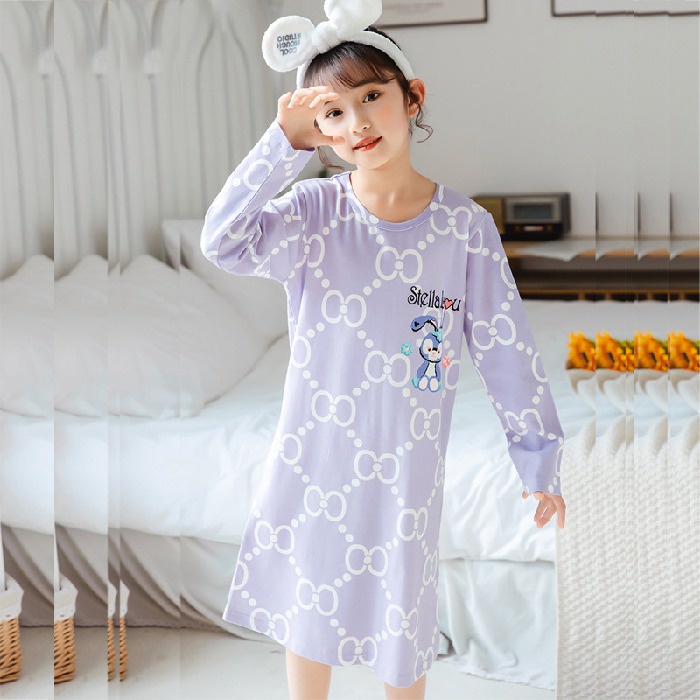 Đầm Ngủ Cotton Tay Dài Dễ Thương Cho Bé Gái