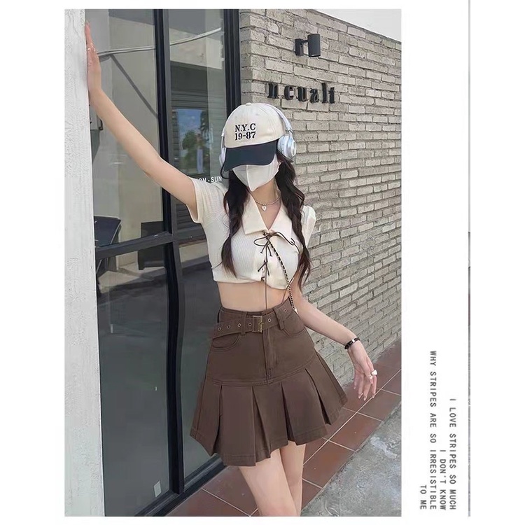 Chân Váy Thô Xếp Ly Kèm Đai Lưng Bản To Chân Váy Xòe Hàng Qc Loại 1 Phù Hợp Đi Chơi Dạo Phố Cv4802