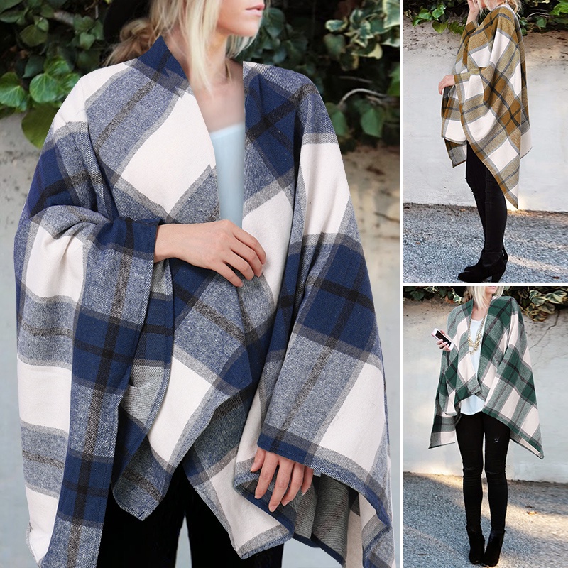 Áo choàng ZANZEA dáng rộng cổ chữ V lai không cân xứng in họa tiết sọc caro đơn giản cho nữ | BigBuy360 - bigbuy360.vn