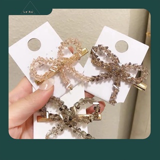 Kẹp Tóc Nữ Cao Cấp Kẹp Tóc Đính Đá Cặp Tóc Nơ Đá Bốn Màu Trong/Đen/Hồng/Vàng Phong Cách Hàn Quốc _Leau CT38