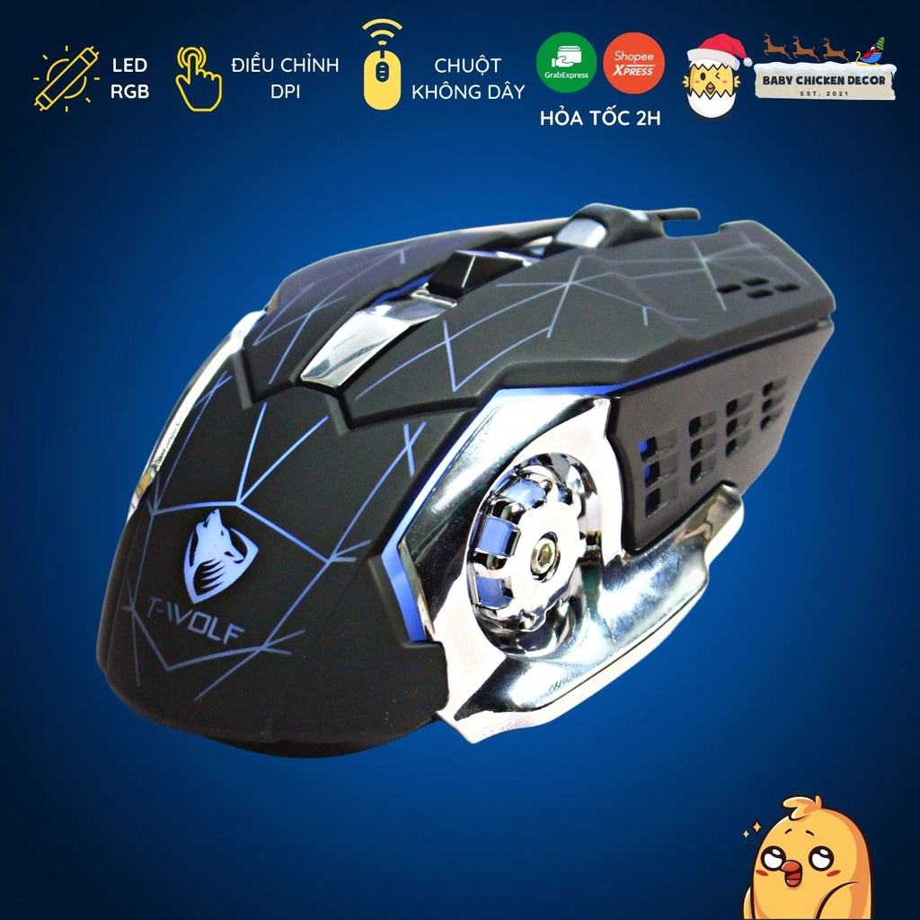 Chuột máy tính không dây, chuột gaming T-WOLF Q13 chơi game cực nhạy có Led chuyển màu