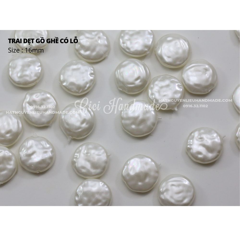 Set 5 hạt trai dẹt gồ ghề có lỗ Cici Handmade chuyên hạt đá hạt pha lê hạt cườm hạt trang sức tự làm