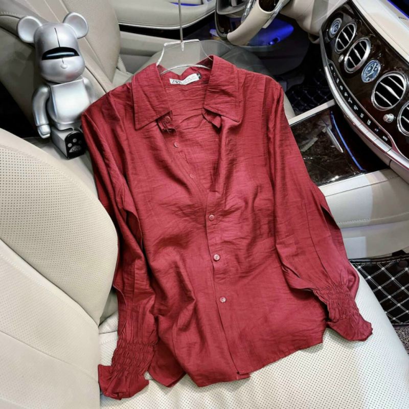 Sơmi đũi màu đỏ tay bo.