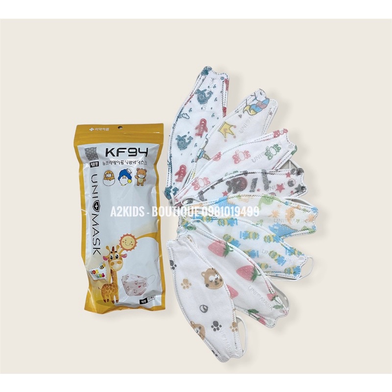 [Chính Hãng] Combo 50 Cái Khẩu Trang KF94 Uni Mask Kids 4 Lớp Kháng Khuẩn Hàn Quốc Cho Bé 3 - 10 Tuồi