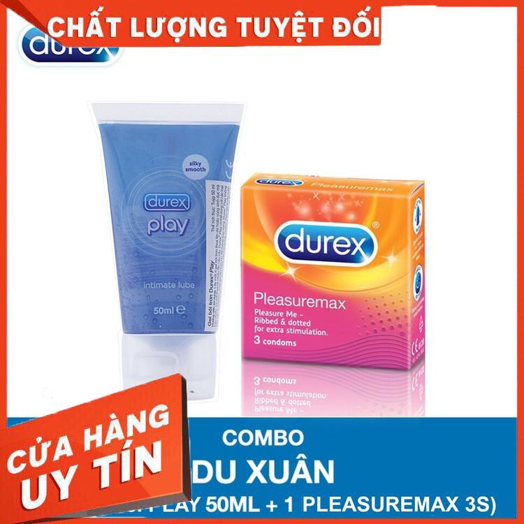 Combo Du Xuân Bao cao su DUREX PLEASUREMAX gân gai phát sáng 3s và Gel bôi trơn DUREX PLAY 50ml - Hàng nhập khẩu