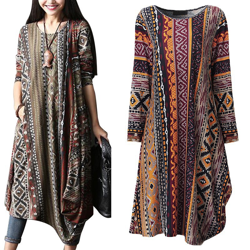 Đầm dài in hoa phong cách Boho thời thượng cho nữ