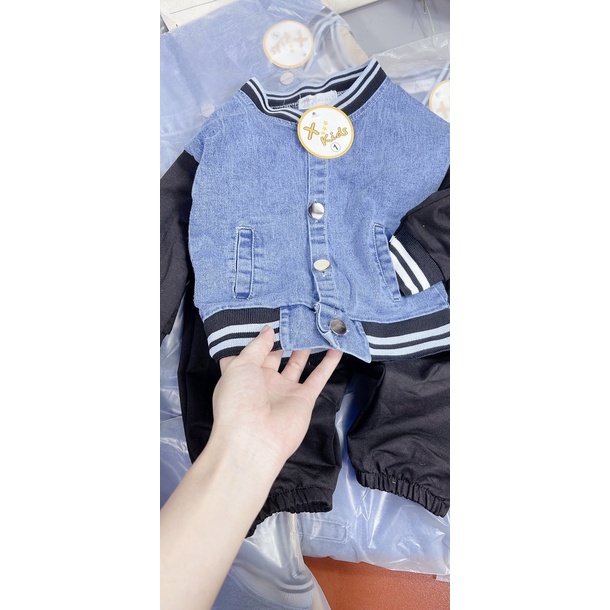 Bộ da cá cúc bấm phối jean bé trai