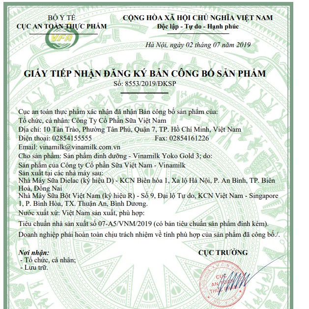 Sữa bột YOKO GOLD 3 850g