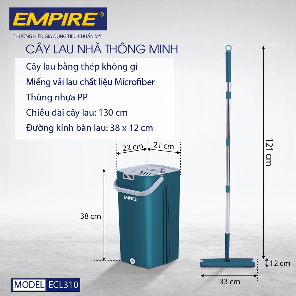 Cây lau nhà tiết kiệm nước thông minh, tự vắt xoay 360 độ EMPIRE 310