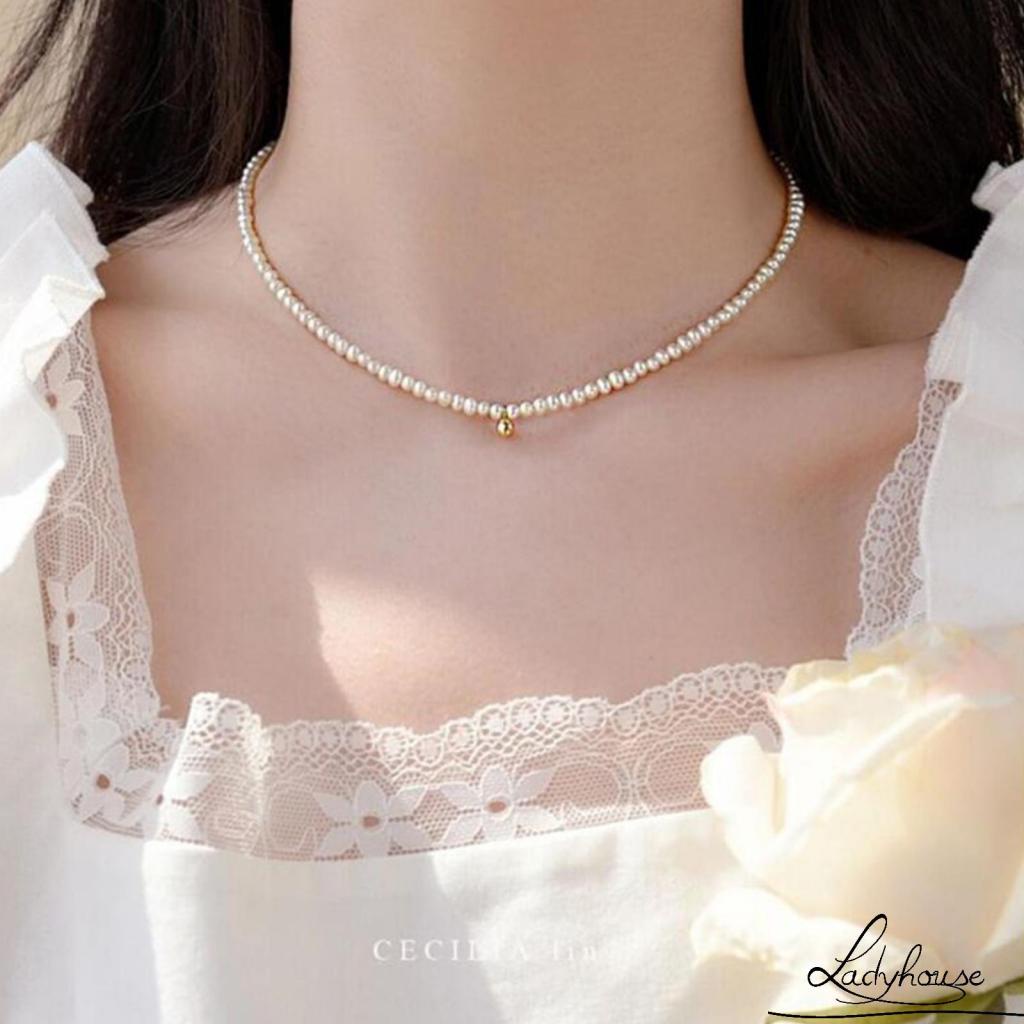 Vòng Cổ Chuỗi Hạt Ngọc Trai Ngắn Màu Trắng Thời Trang Cho Nữ