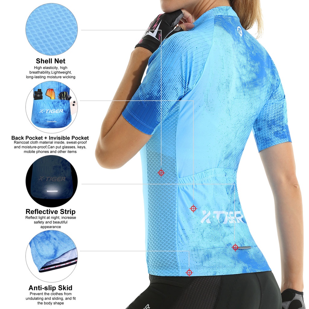 Áo thun X-TIGER tay ngắn thoáng khí chống thấm mồ hôi dành cho nữ khi chạy xe đạp