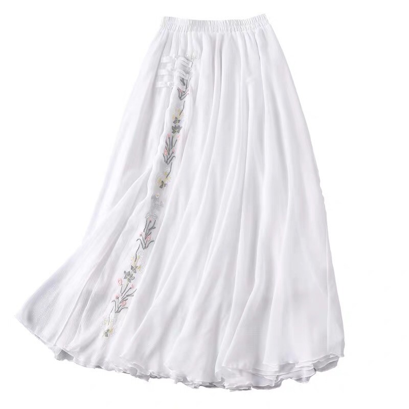 Hàng ko có sẵn/ Chân váy trắng thêu hoa kiểu cổ trang trung quốc dài 80cm