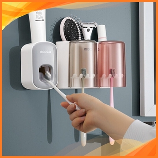 COMBO nhả kem tự động 9260 kèm giá treo bàn trải đánh răng 2 cốc ECOCO cao cấp 9264