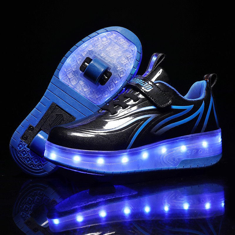 Giày trượt patin YOZOH thiết kế hai bánh tích hợp đèn LED thời trang năng động size 28-40