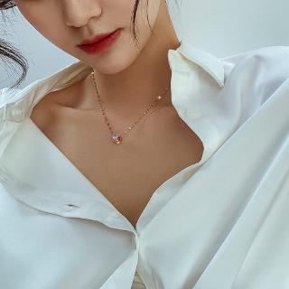 Dây Chuyền Thép Titan Đính Đá Kim Cương Phong Cách Hàn Quốc