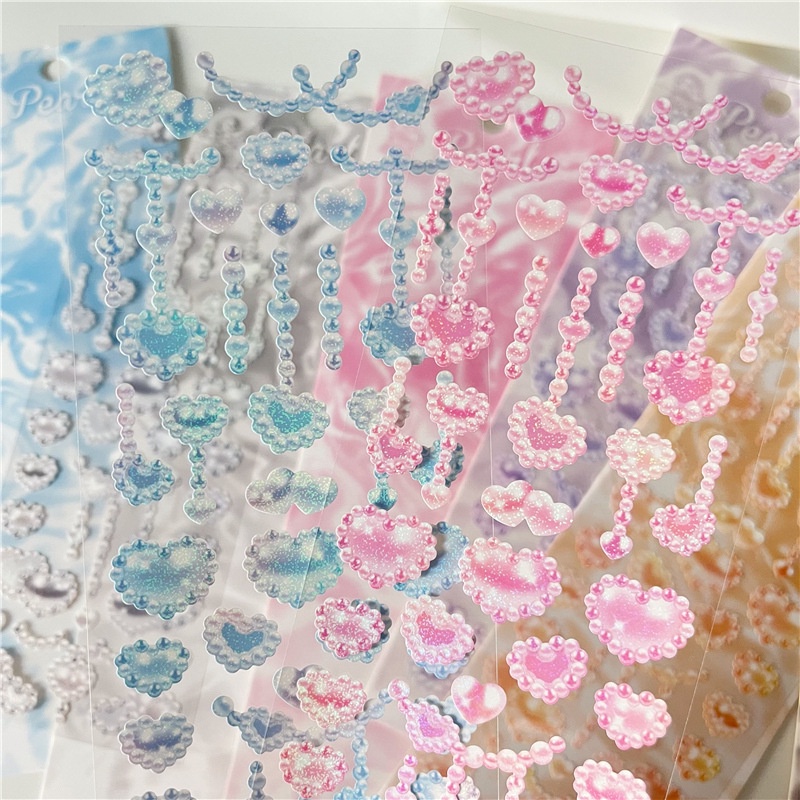 Sticker Hình Trái Tim Ánh Ngọc Trai Lấp Lánh Dùng Trang Trí Ảnh