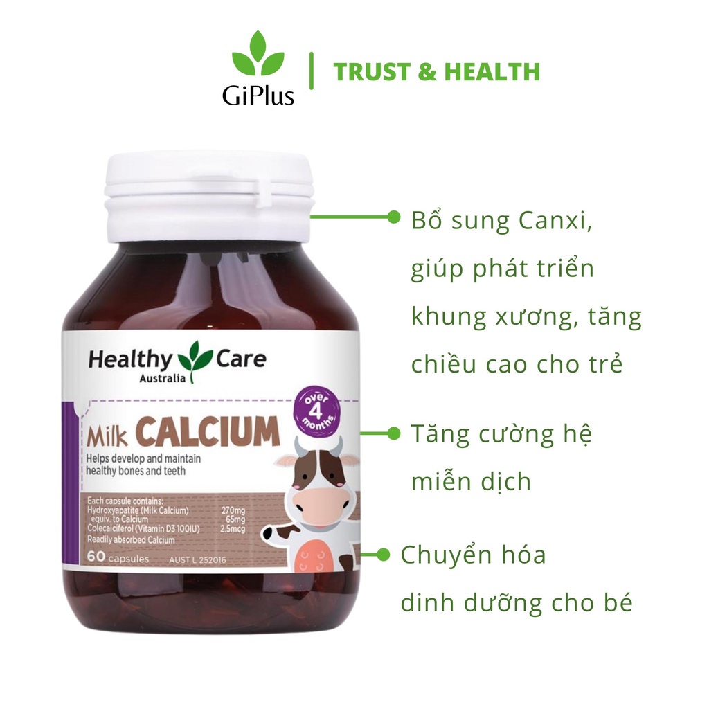 Viên Uống Bổ Sung Canxi Và Vitamin D3 Cho Bé Healthy Care Kids Milk Calcium (60 viên/Lọ)