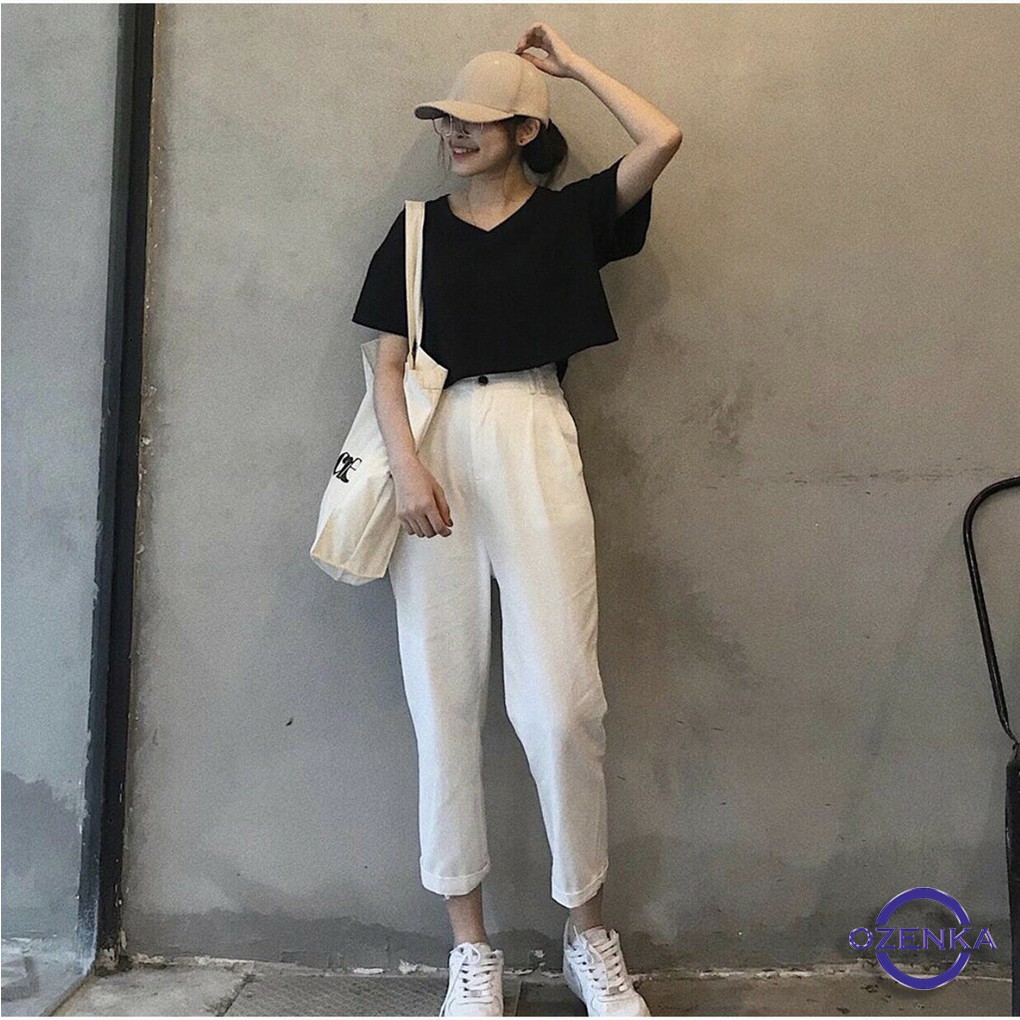 Áo croptop cổ tim cộc tay rộng chất cotton free size 3 màu đen trắng tím CR192