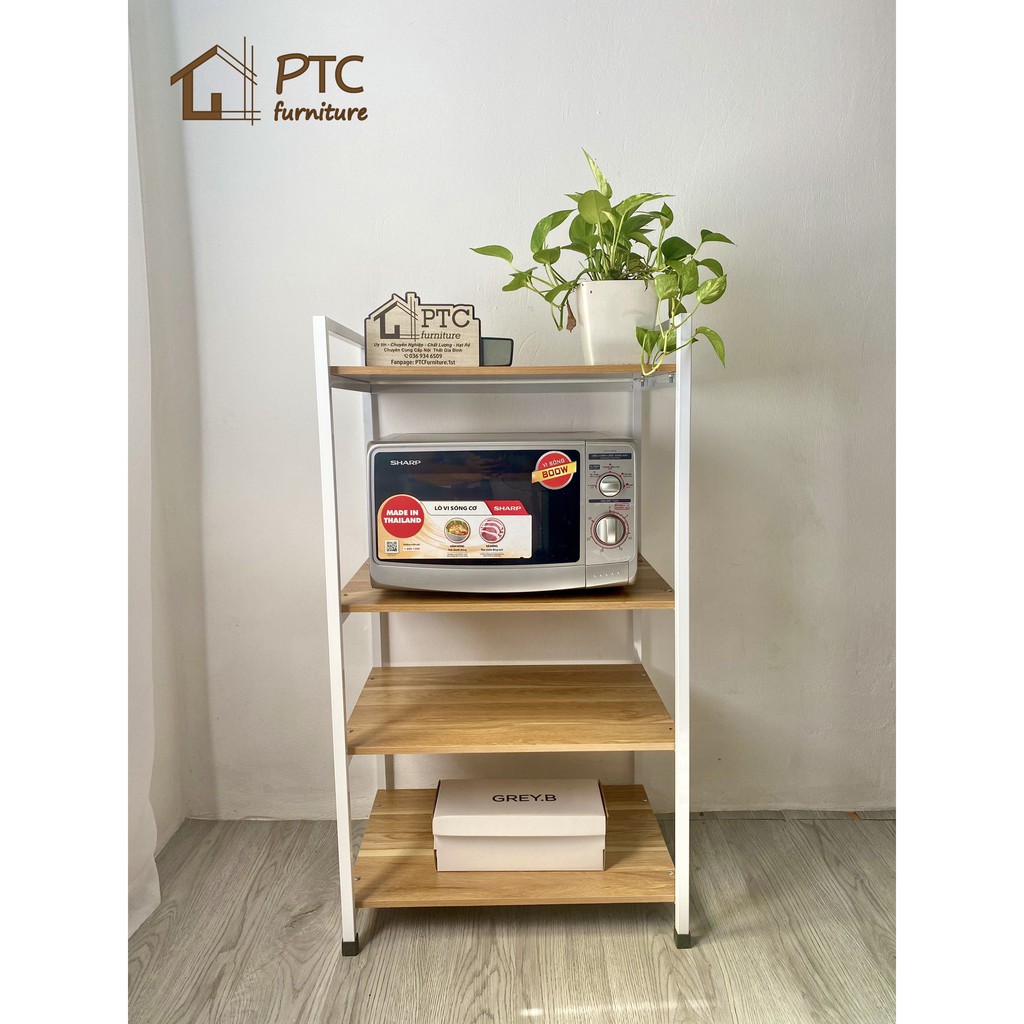 Kệ Lò Vi Sóng 💗FREESHIP💗 Kệ Bếp 4 Tầng PTC FURNITURE Gỗ Chất Lượng Cao Chịu Tải Tốt Khung Sắt Sơn Tĩnh Điện