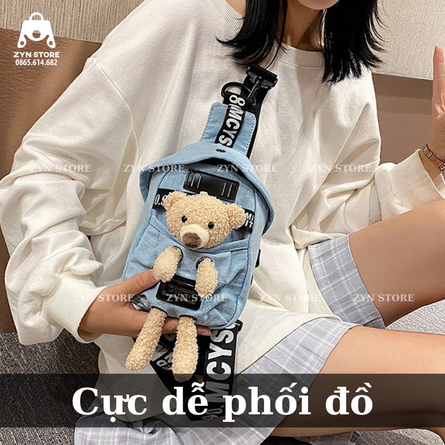 Túi Đeo Chéo Vải Denim Thời Trang Nhật Bản Hình Gấu Đáng Yêu 2022