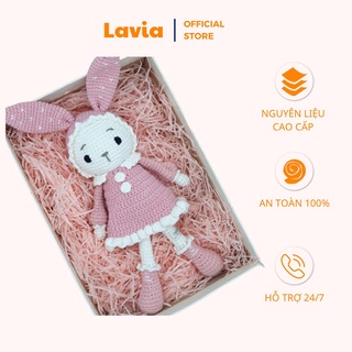 Thú bông móc len cao cấp cho bé - Gấu bông cute Thỏ hồng quà tặng đồ chơi handmade nhồi bông 37cm