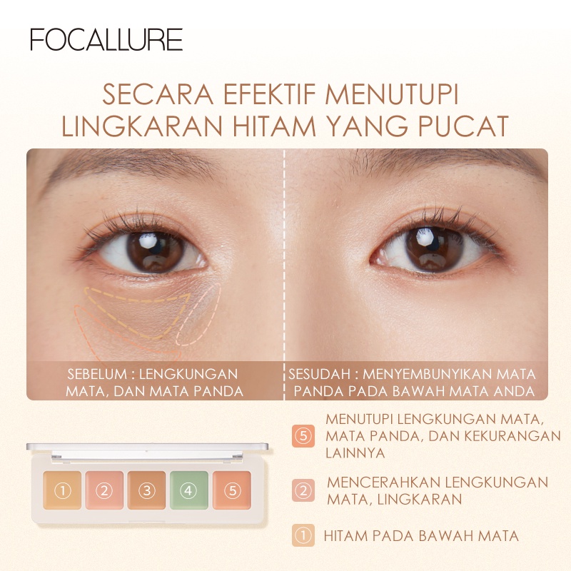 FOCALLURE 5 màu Kem che khuyết điểm Độ che phủ cao Chống thấm nước Lâu dài Tấm che khuyết điểm nhẹ