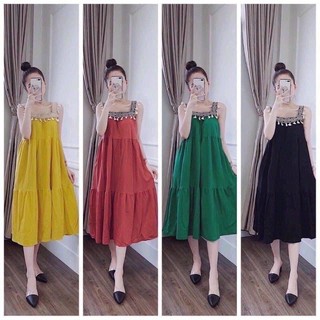 Váy 2 dây chất cotton cho mùa hè free size từ 45 - 70kg cho cả mẹ bầu và không bầu