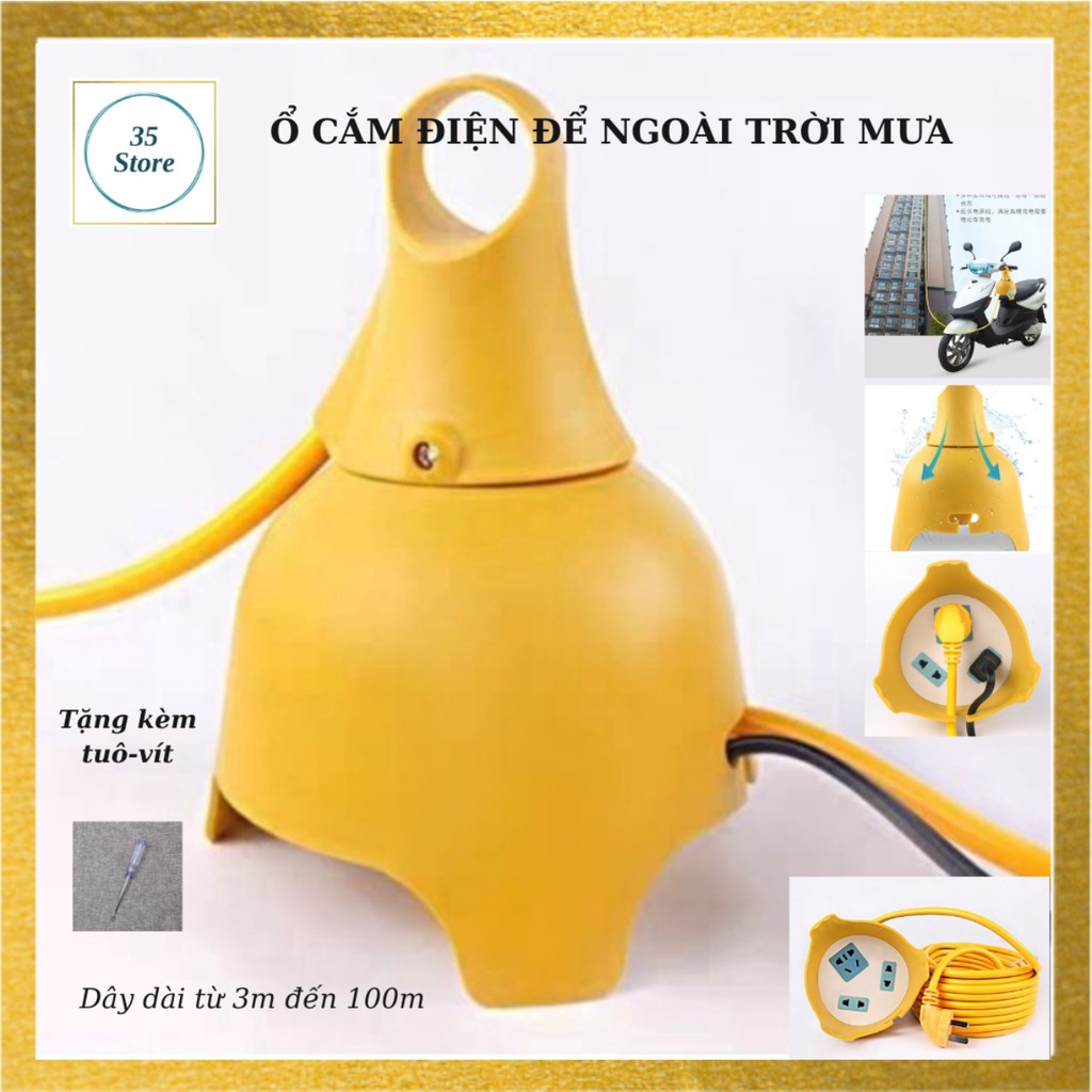 Ổ cắm điện chống nước/Ổ cắm điện để ngoài trời không sợ bị nước mưa vào, dây dài từ 2m đến 100m