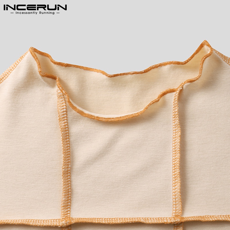 Áo không tay INCERUN thời trang nam phong cách vintage cổ tròn ôm dáng in hoa văn caro