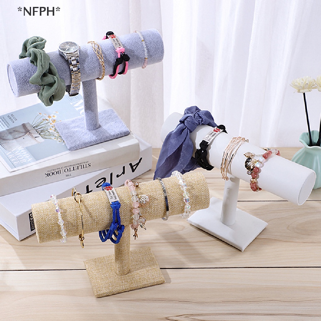 Nnfph Giá Treo Chữ T Bằng Nhung 7 Màu Trưng Bày Trang Sức Vòng Cổ Vòng Tay Dây Chuyền