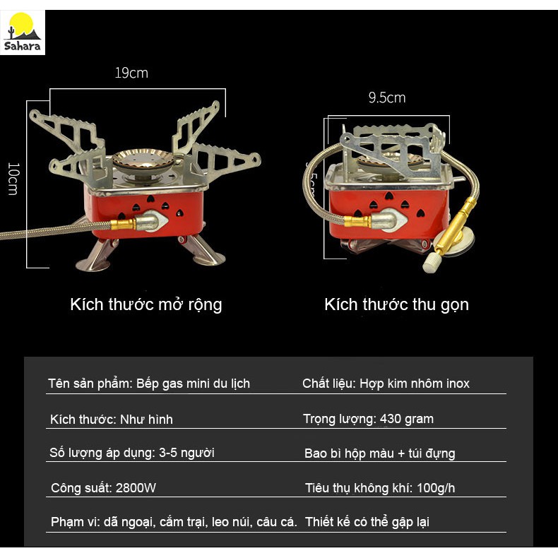 Bếp gas mini dã ngoại gấp gọn có dây nối bình gas