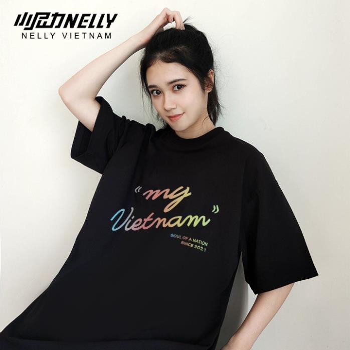 Áo phông unisex dáng rộng NELLY chất cotton in hình my vietnam *