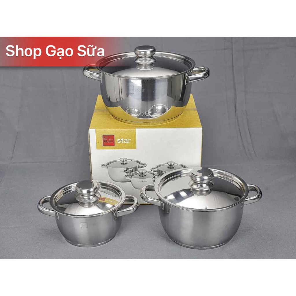Bộ nồi 3 chiếc Fivestar 3 đáy nắp inox