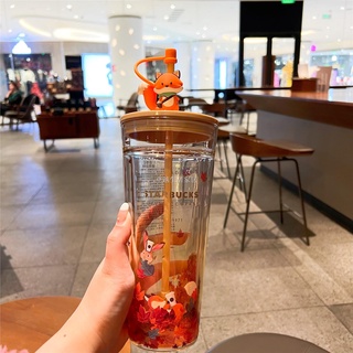 Cốc uống nước starbucks cỡ lớn hình thỏ / hoàng hôn có ống hút 520