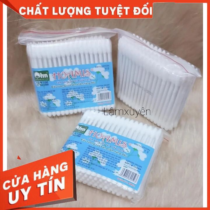 Bông tăm tiệt trùng HOAMIS  nhỏ gọn nhựa mềm trơn