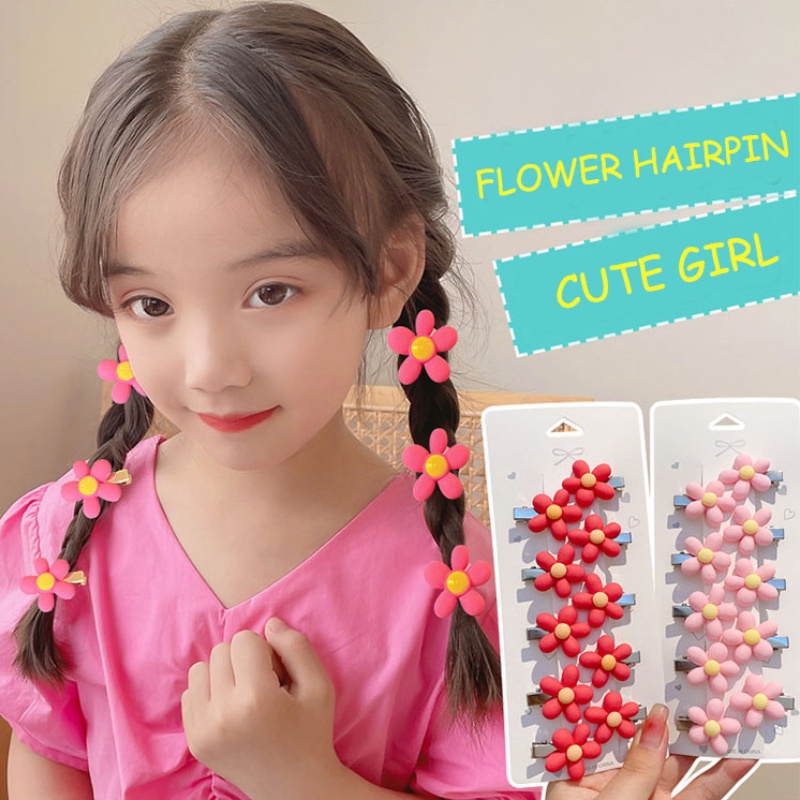 Bộ 10 Kẹp Tóc Hình Bông Hoa Màu Sắc Kẹo Ngọt Phong Cách Hàn Quốc Dễ Thương Dành Cho Bé Gái