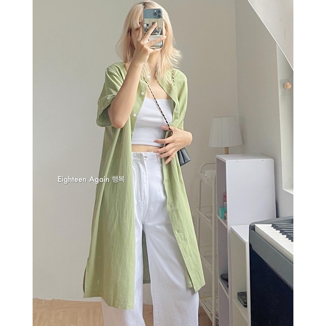 Đầm sơ mi linen màu pastel (Hàng sẵn/ảnh thật)