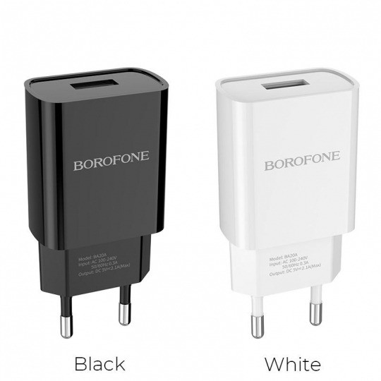 Cóc Sạc Củ Sạc Điện Thoại Borofone BA20A 1 Cổng USB Có IC Nhận Dạng Thông Minh 2.1A