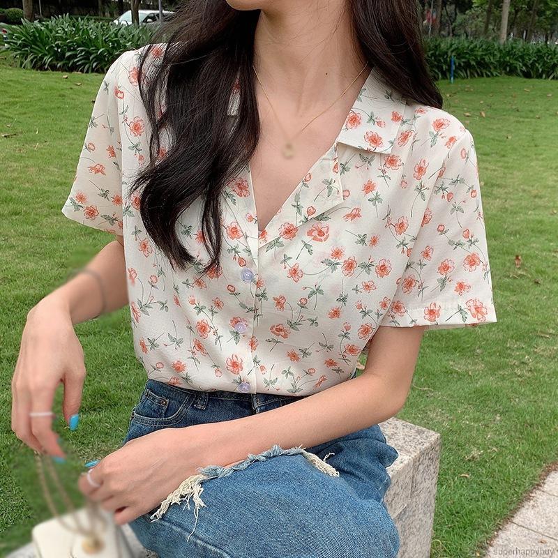 Áo Nữ Tay Ngắn In Hoa Thời Trang Thanh Lịch