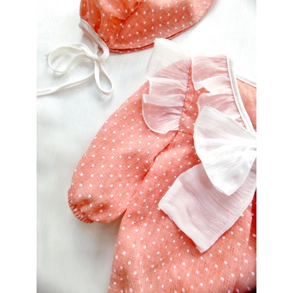 [ẢNH THẬT] Bodychip váy, Bodysuit thiết kế màu hồng cam cho bé gái (tặng kèm mũ và bao chân)