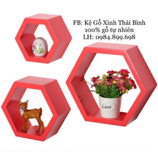 Bộ 3 kệ gỗ treo tường hình lục giác (B3KGTTHLG)