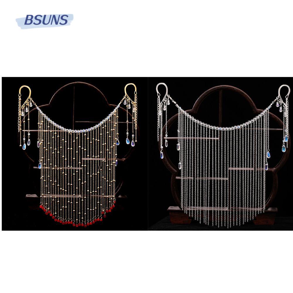 ♕BSUNS♕ Luxury Tassel Covering Facial Veil Wedding Hanging Ear Curtain|Tassel Veil Curtain Hair Accessories Multi-layers Antiquity Headdress Bride Headdress Face Jewelry Tassel Head Necklaces|Chain Face Mask/Multicolor