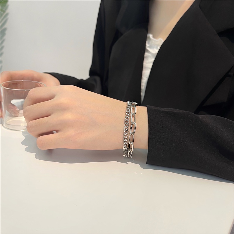 Vòng Tay Cool Double Layer Link Chain Bracelet Fashion Silver Cuff Bracelets for Women Jewelry Adjustable Gift | WebRaoVat - webraovat.net.vn