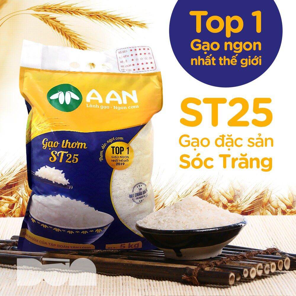 Gạo ST Túi 5Kg A An - Cơm mềm dẻo, thơm nhẹ, vị ngọt - Top 1 Gạo Ngon Thế Giới