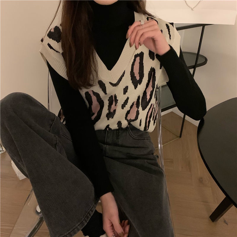 Áo Sweater Không Tay Cổ Chữ V Dáng Rộng In Họa Tiết Da Báo Thời Trang Hàn Quốc Dành Cho Nữ 3462 | BigBuy360 - bigbuy360.vn