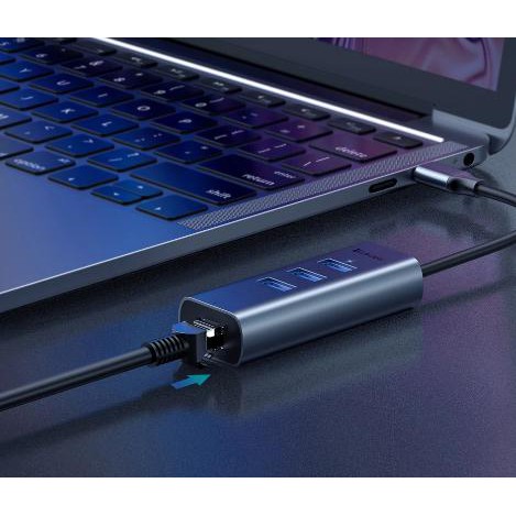 Hub Chuyển Đổi Type-C To USB3.0*3 + RJ45*1 Cho Macbook Air Pro Samsung Huawei - Thương Hiệu Baseus