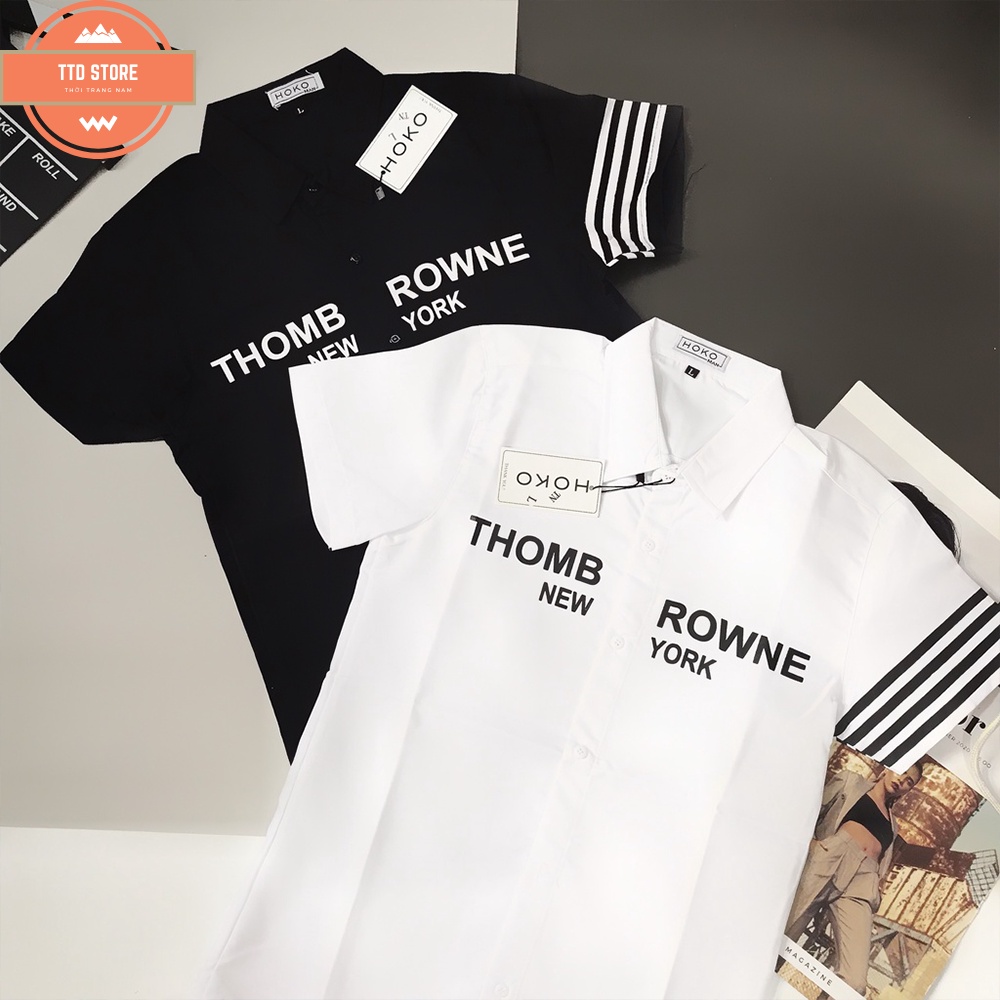 Áo sơ mi 3D tay ngắn, sơ mi nam nữ ngắn tay thêu chữ MENSWEAR, in chữ THOM, chất kate lụa mềm mịn thoáng mát